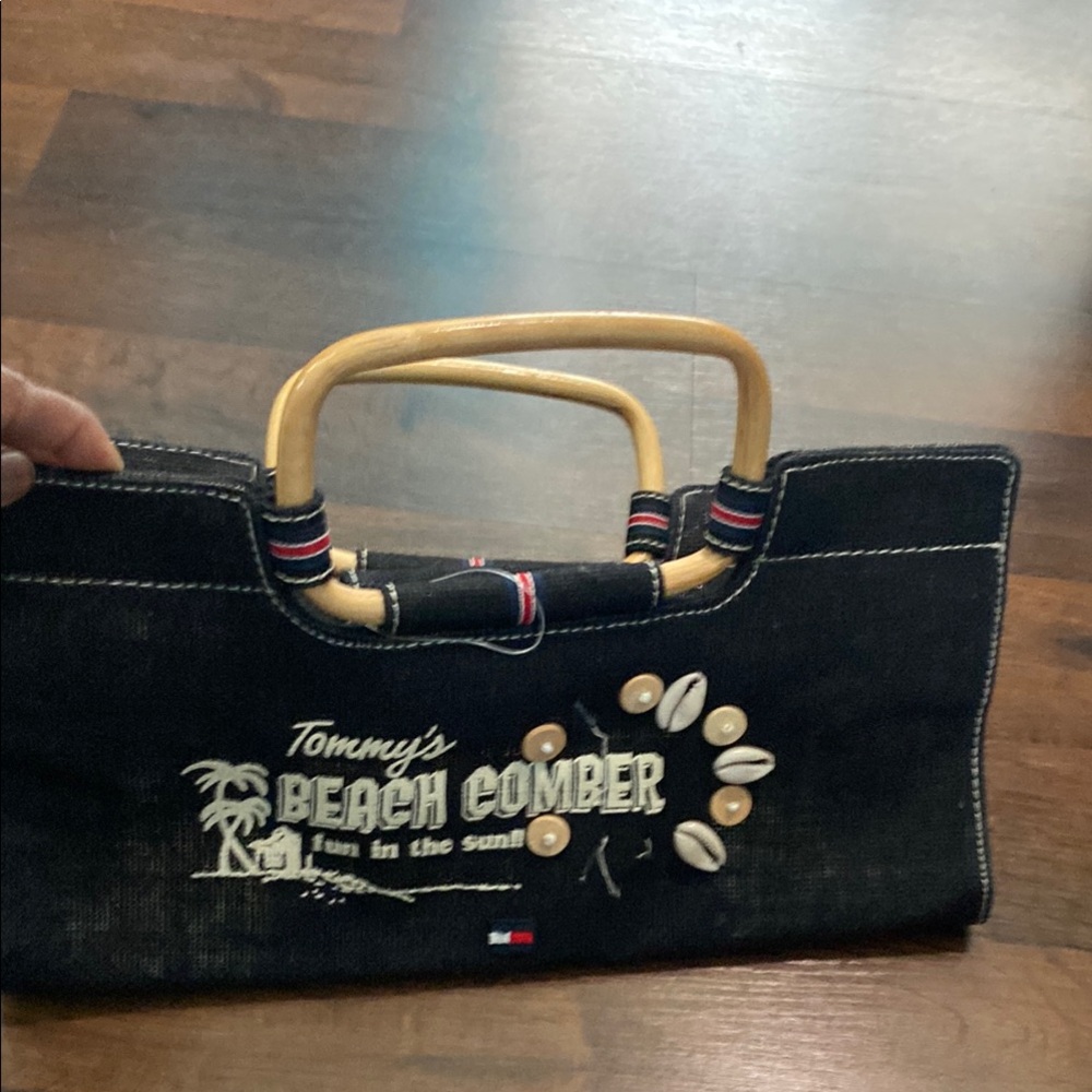 Black and Tan Tote with Bamboo Handles
